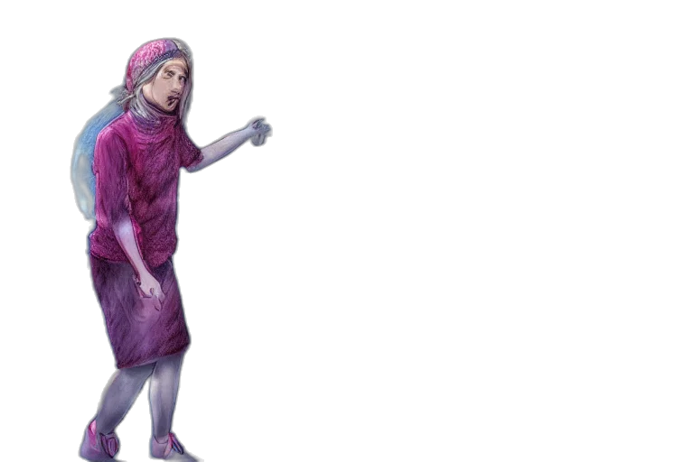 dress, jacket, staff, creature transparent PNG cut-out