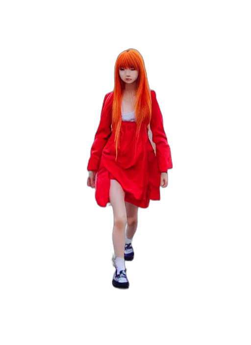 dress, jacket, creature, staff transparent PNG cut-out