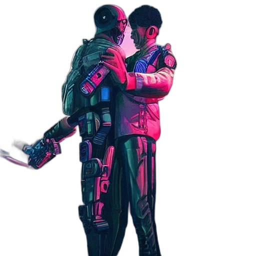 jacket, robot, weapon, cyberpunk transparent PNG cut-out