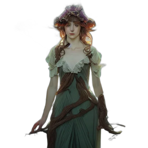 dress, staff, jewelry, fantasy art transparent PNG cut-out