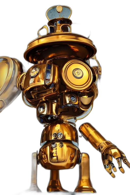robot, concept art, 3d render, golden transparent PNG cut-out