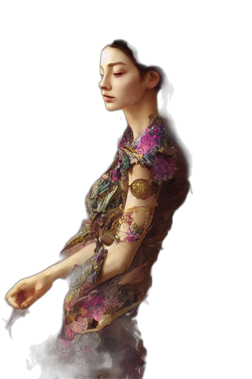dress, jewelry, staff, face transparent PNG cut-out