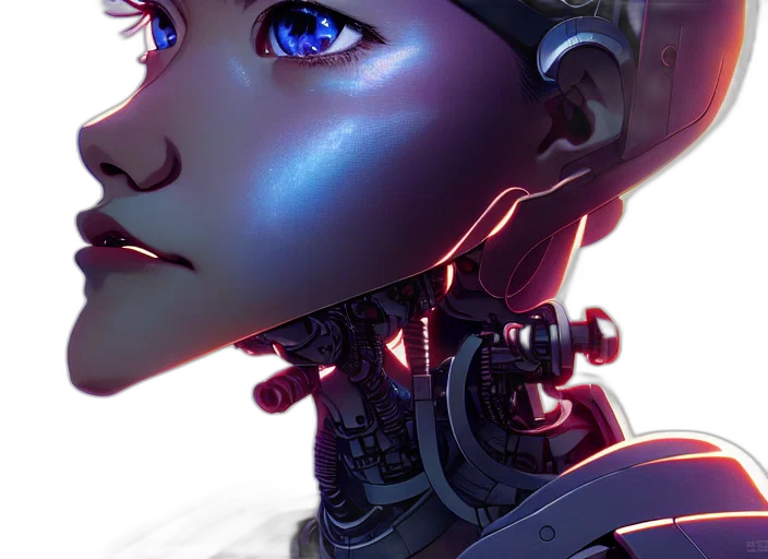 robot, face, weapon, cyberpunk transparent PNG cut-out