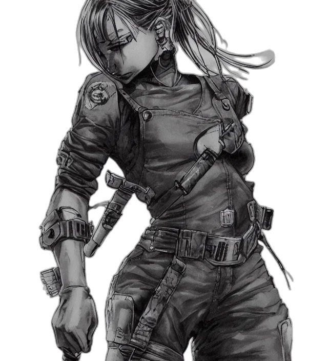 weapon, jacket, robot, cyberpunk transparent PNG cut-out