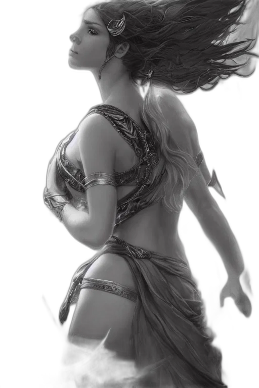 dress, jewelry, hair, staff transparent PNG cut-out