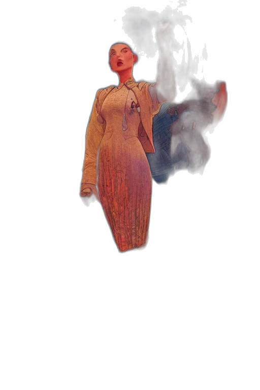 dress, mask, jacket, staff transparent PNG cut-out
