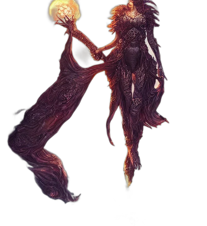 hair, creature, staff, dress transparent PNG cut-out