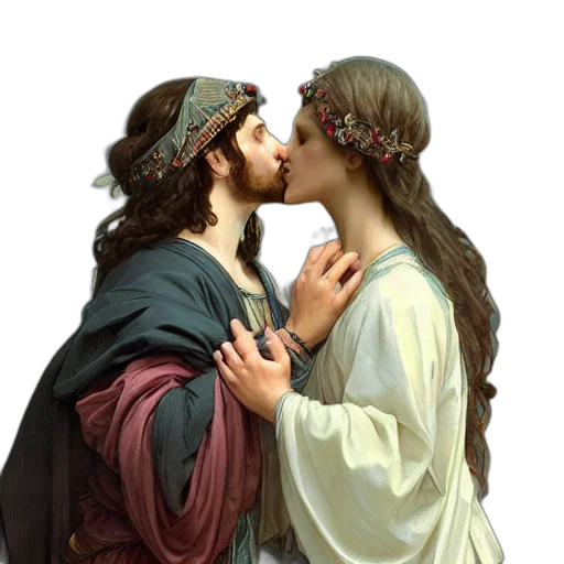 photorealistic, oil painting, jesus, kissing transparent PNG cut-out