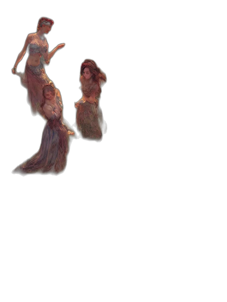 creature, dress, hair, staff transparent PNG cut-out