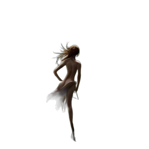 dress, hair, staff, creature transparent PNG cut-out