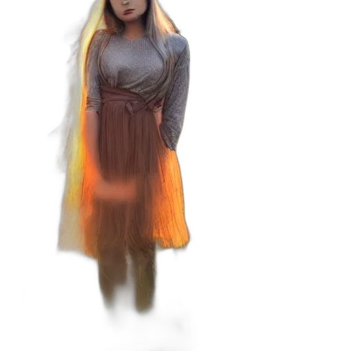 dress, creature, hair, staff transparent PNG cut-out