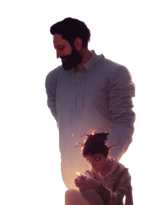 jacket, staff, face, sword transparent PNG cut-out