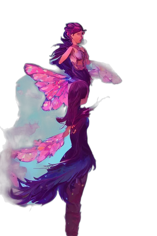 dress, dragon, creature, staff transparent PNG cut-out