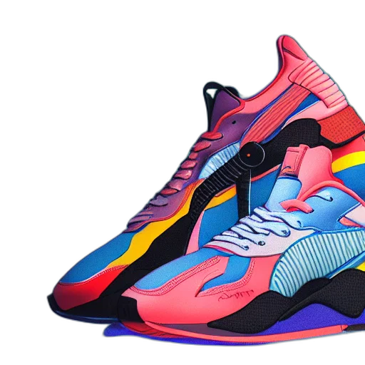 shoes, 3d render, vaporwave, neon transparent PNG cut-out