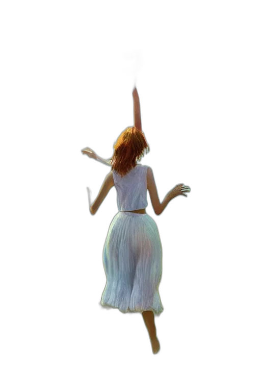 dress, hair, staff, creature transparent PNG cut-out
