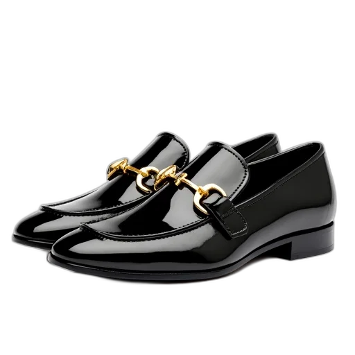 shoes, pair, black, patent transparent PNG cut-out