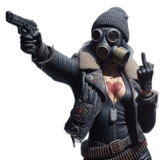 jacket, mask, weapon, concept art transparent PNG cut-out