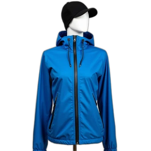 jacket, blue, windbreaker, hood transparent PNG cut-out