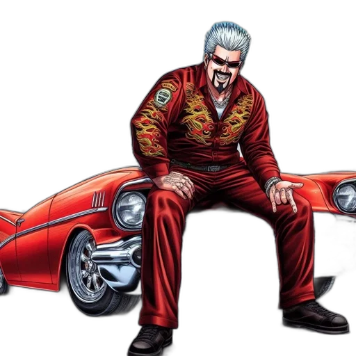 car, jacket, weapon, comic book art transparent PNG cut-out