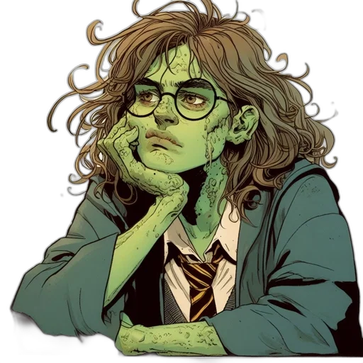 face, staff, jacket, comic book art transparent PNG cut-out
