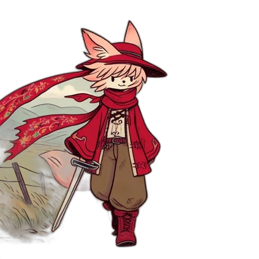 hat, jacket, staff, creature transparent PNG cut-out