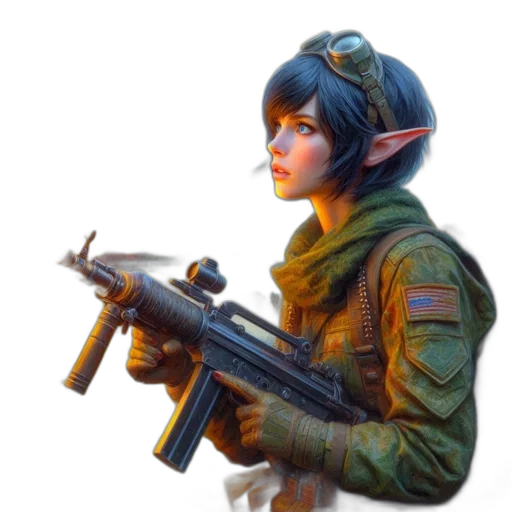 weapon, staff, jacket, face transparent PNG cut-out