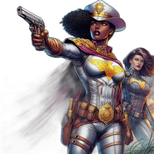 comic book art, concept art, two, female transparent PNG cut-out