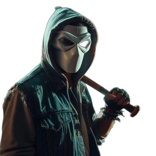 mask, jacket, weapon, staff transparent PNG cut-out