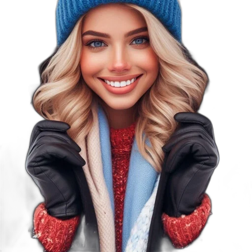 jacket, hat, face, jewelry transparent PNG cut-out
