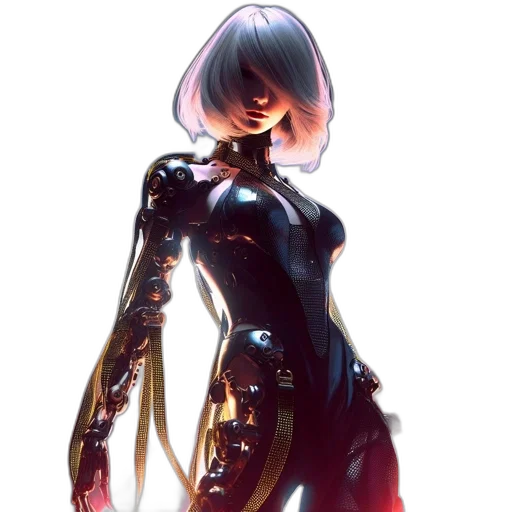 robot, dress, weapon, cyberpunk transparent PNG cut-out