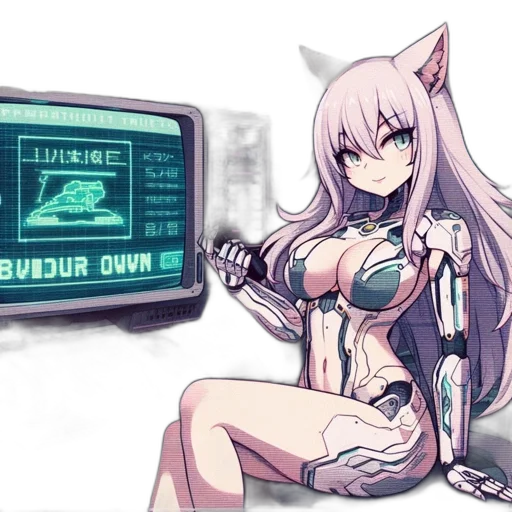 robot, weapon, cyberpunk, vaporwave transparent PNG cut-out
