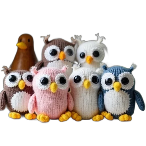 collection, knitted, owl, penguin transparent PNG cut-out