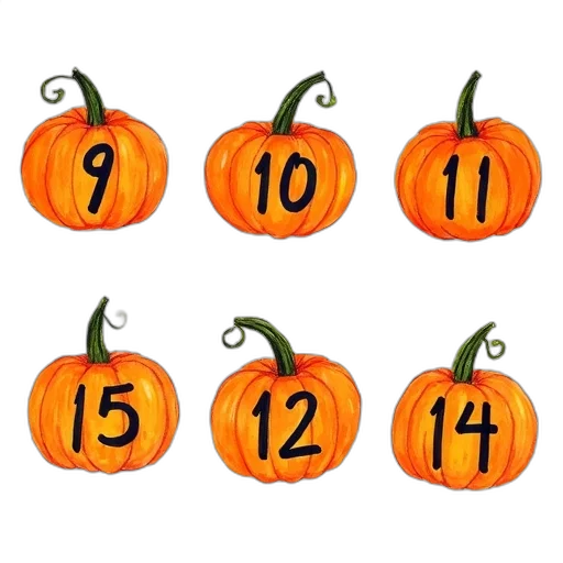 hand-drawn, image, six, pumpkins transparent PNG cut-out