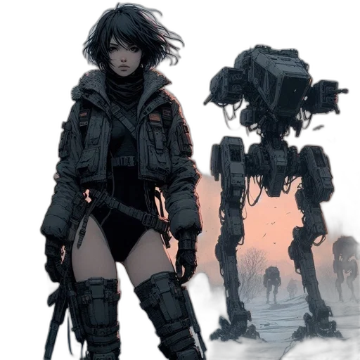 robot, weapon, jacket, concept art transparent PNG cut-out