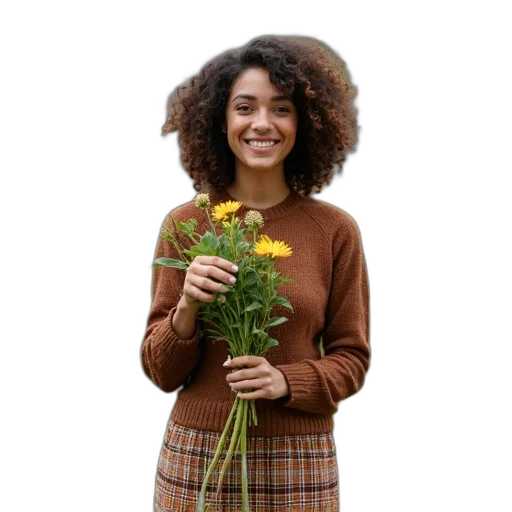 flower, jacket, dress, staff transparent PNG cut-out