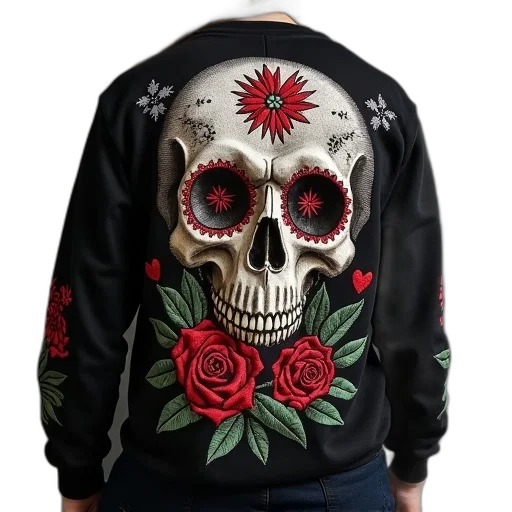 jacket, red, embroidered, skull transparent PNG cut-out