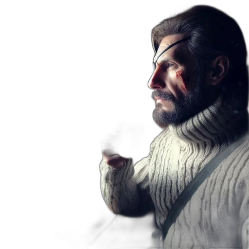 jacket, face, sword, photorealistic transparent PNG cut-out