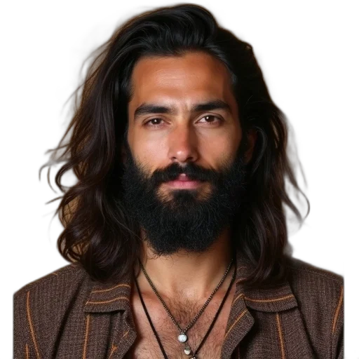 jacket, hair, face, staff transparent PNG cut-out