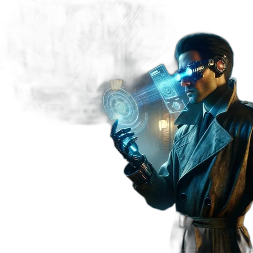 robot, jacket, staff, weapon transparent PNG cut-out