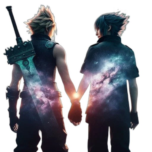 concept art, pixel art, outer space, two transparent PNG cut-out