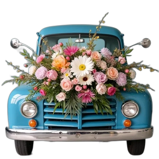 car, flower, crown, blue transparent PNG cut-out