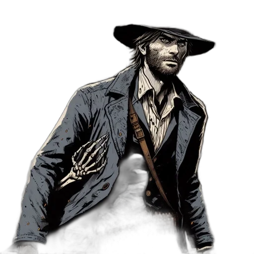 jacket, hat, weapon, comic book art transparent PNG cut-out