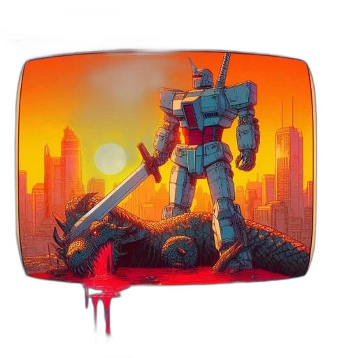 robot, concept art, fantasy art, vaporwave transparent PNG cut-out