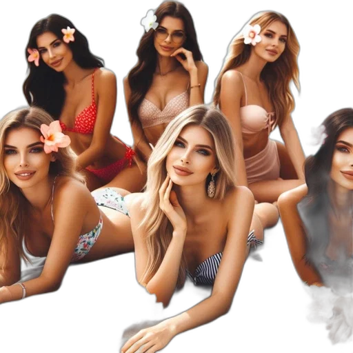 six, women, wearing, swimsuits transparent PNG cut-out