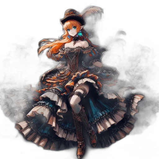 dress, staff, hat, weapon transparent PNG cut-out