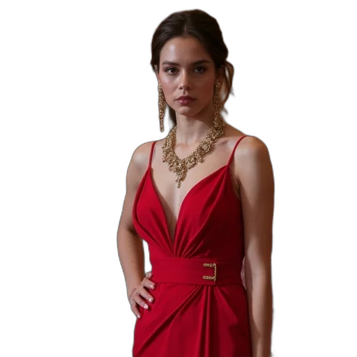 dress, jewelry, photorealistic, red transparent PNG cut-out