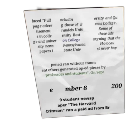 advertisement, full-page, college, newspaper transparent PNG cut-out