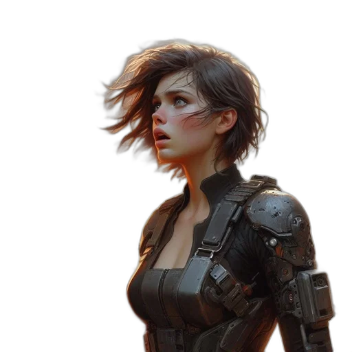robot, jacket, face, cyberpunk transparent PNG cut-out