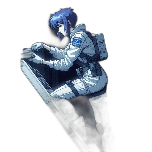 robot, jacket, weapon, staff transparent PNG cut-out