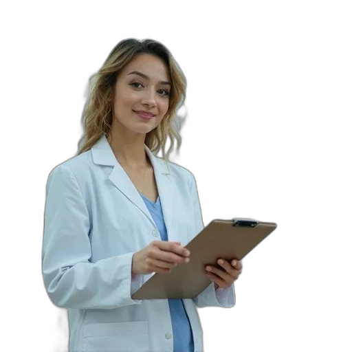 staff, jacket, woman, standing transparent PNG cut-out